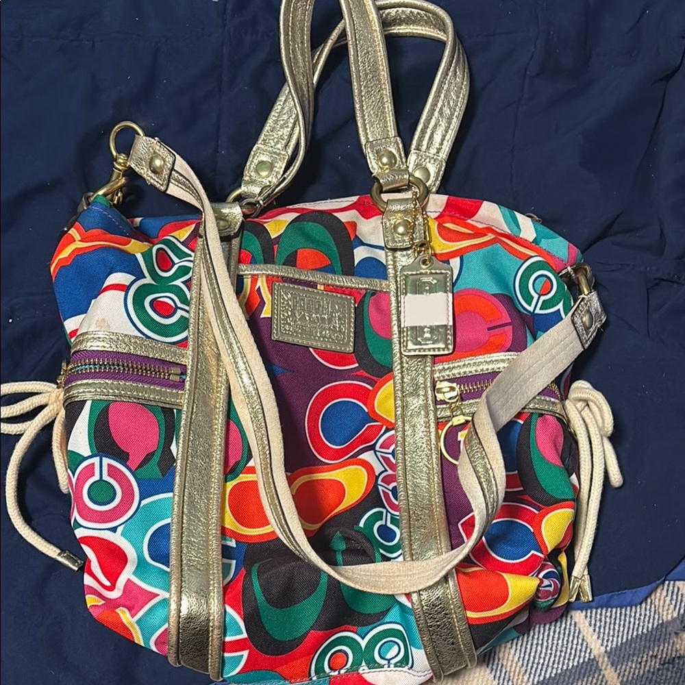 Coach Red and Blue Backpack with Signature Design